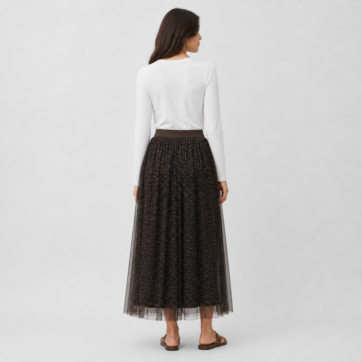 Jupe longue choco en tulle imprimé Tsniout — vue 2 — Tulle opaque doublé, imprimé choco