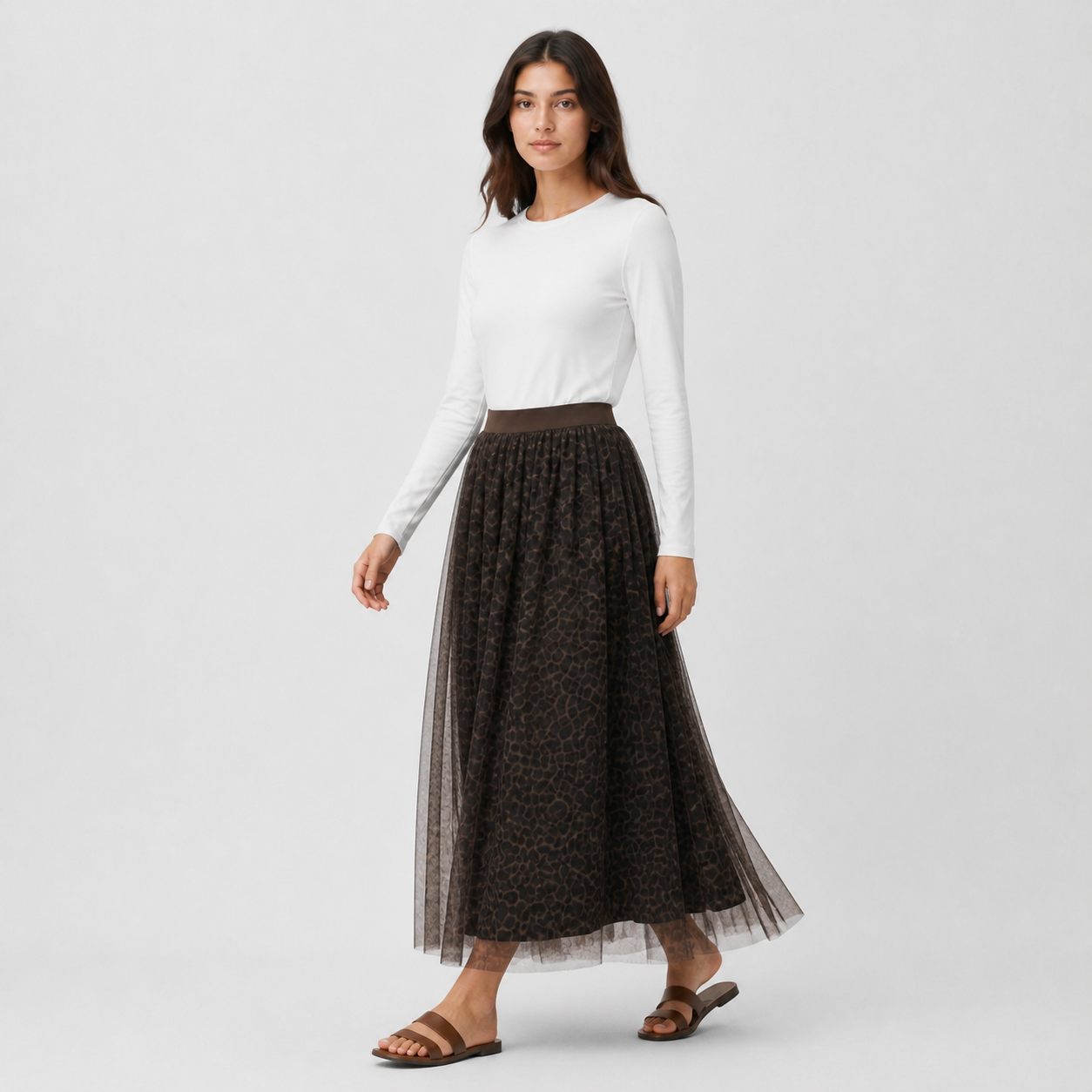 Jupe longue choco en tulle imprimé Tsniout — vue 3 — Tulle opaque doublé, imprimé choco