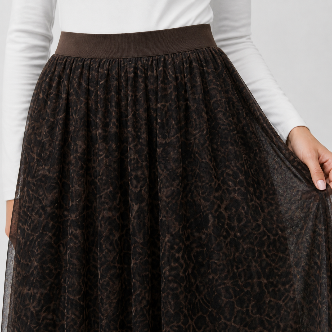 Jupe longue choco en tulle imprimé Tsniout — vue 4 — Tulle opaque doublé, imprimé choco