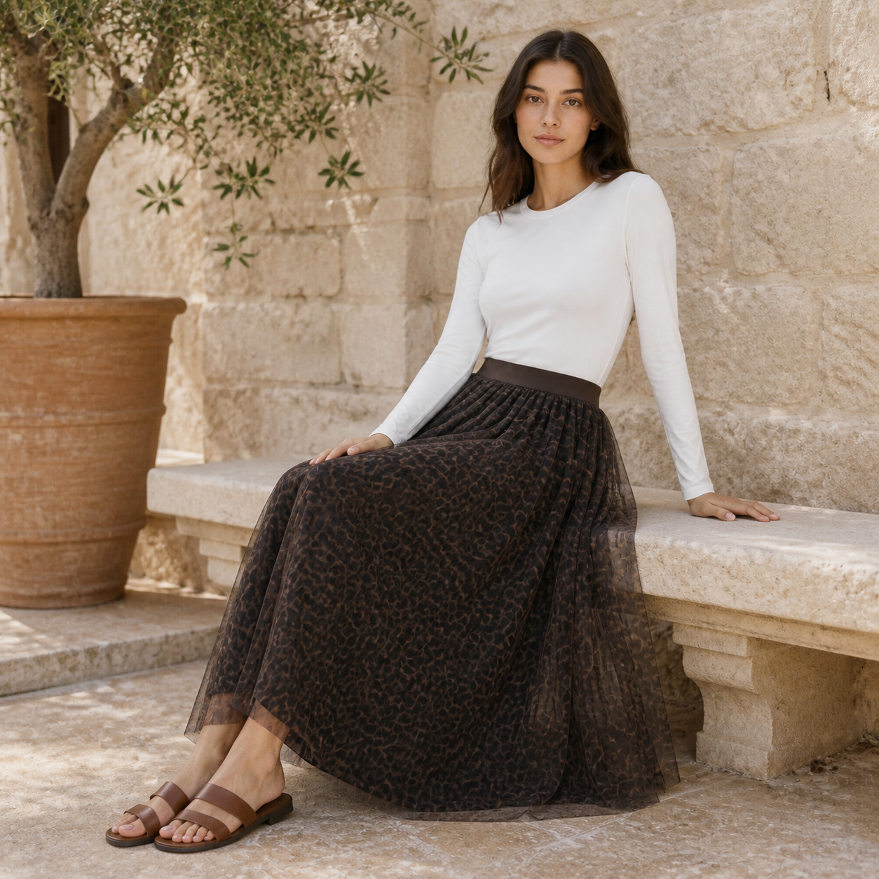Jupe longue choco en tulle imprimé Tsniout — vue 5 — Tulle opaque doublé, imprimé choco