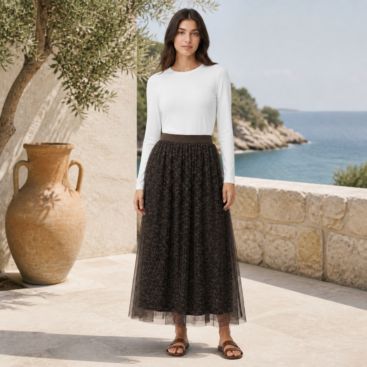 Jupe longue choco en tulle imprimé Tsniout — vue 6 — Tulle opaque doublé, imprimé choco