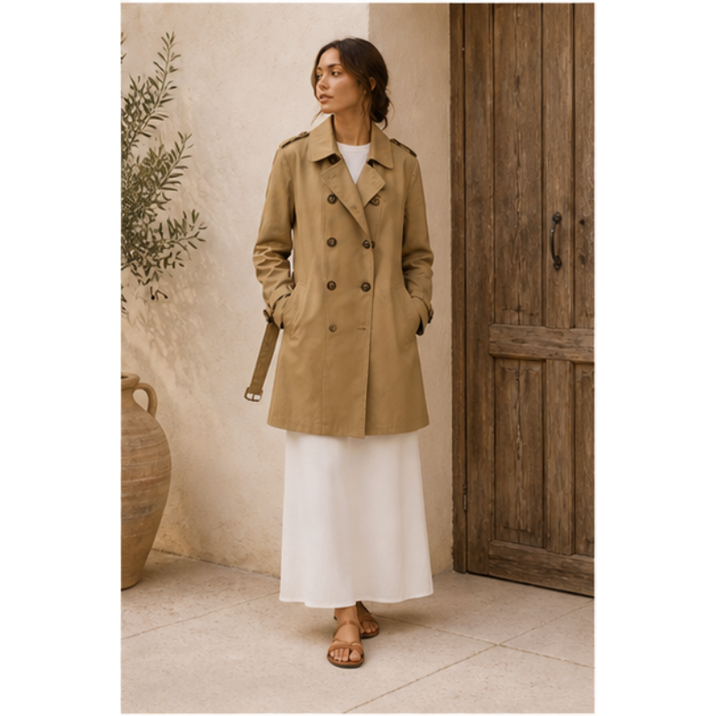 Trench fluide beige Tsniout — vue 3 — 100 % polyester léger et fluide