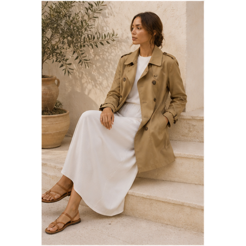 Trench fluide beige Tsniout — vue 5 — 100 % polyester léger et fluide