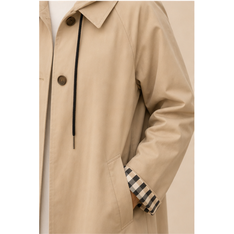 Trench long beige à capuche amovible Tsniout — vue 4 — 100 % polyester léger, respirant et infroissable