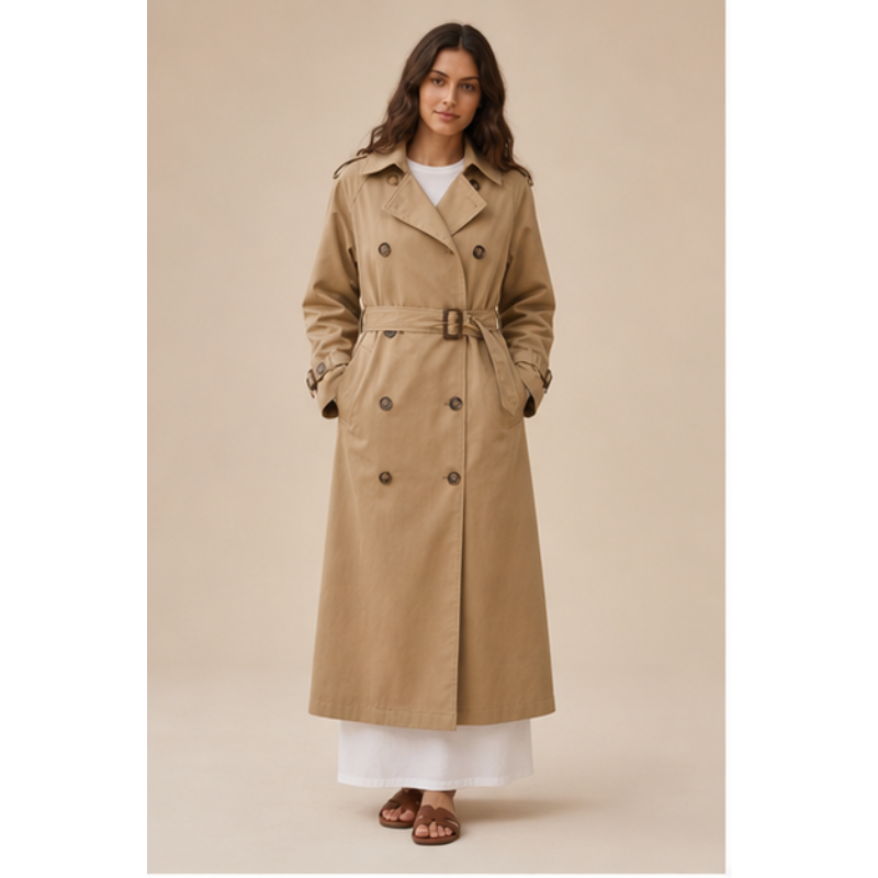 Trench long beige ceinturé Tsniout — Tissu léger et fluide