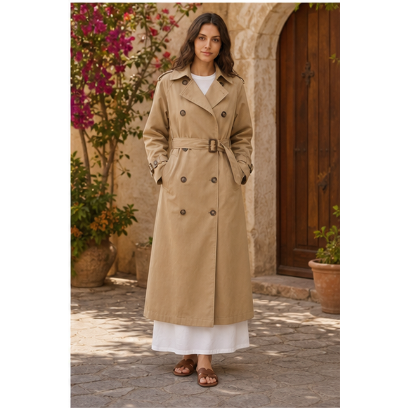 Trench long beige ceinturé Tsniout — vue 6 — Tissu léger et fluide
