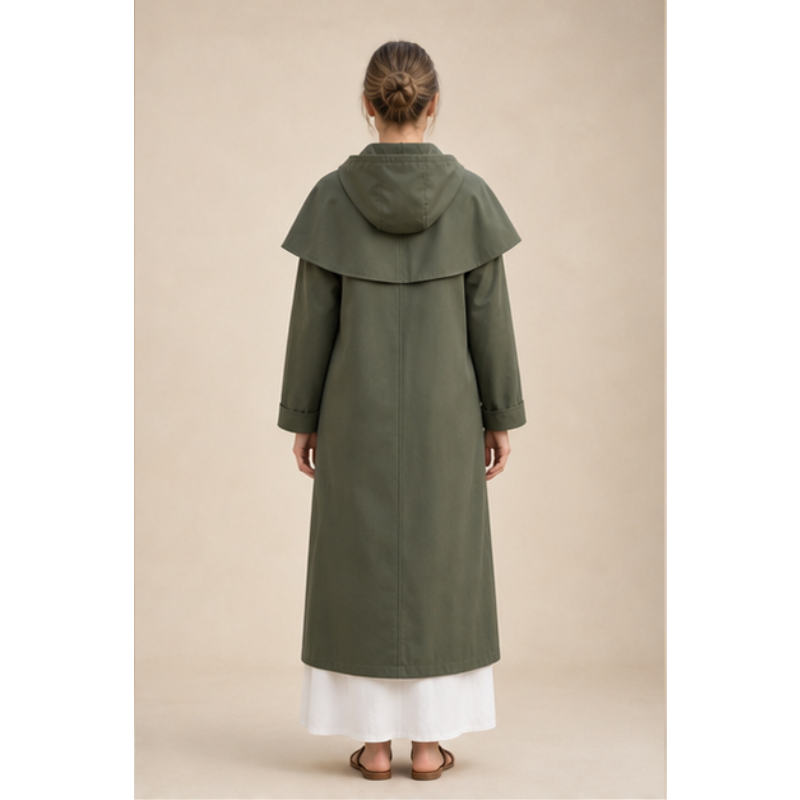 Trench long kaki à pèlerine Tsniout — vue 2 — Polyester léger et résistant