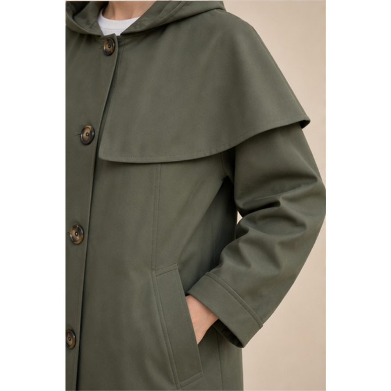 Trench long kaki à pèlerine Tsniout — vue 4 — Polyester léger et résistant