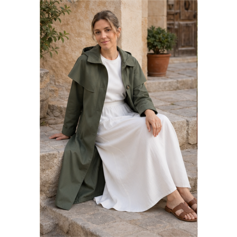 Trench long kaki à pèlerine Tsniout — vue 5 — Polyester léger et résistant