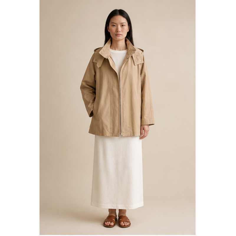 Trench court beige à capuche Tsniout — 100 % coton léger