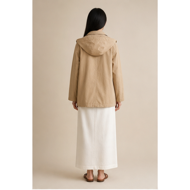 Trench court beige à capuche Tsniout — vue 2 — 100 % coton léger