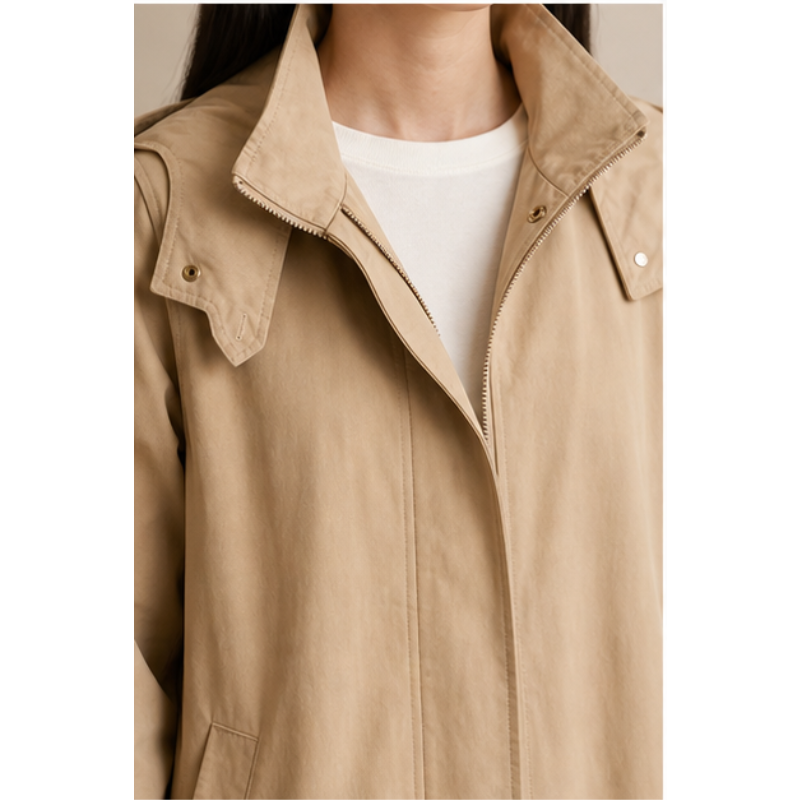 Trench court beige à capuche Tsniout — vue 4 — 100 % coton léger