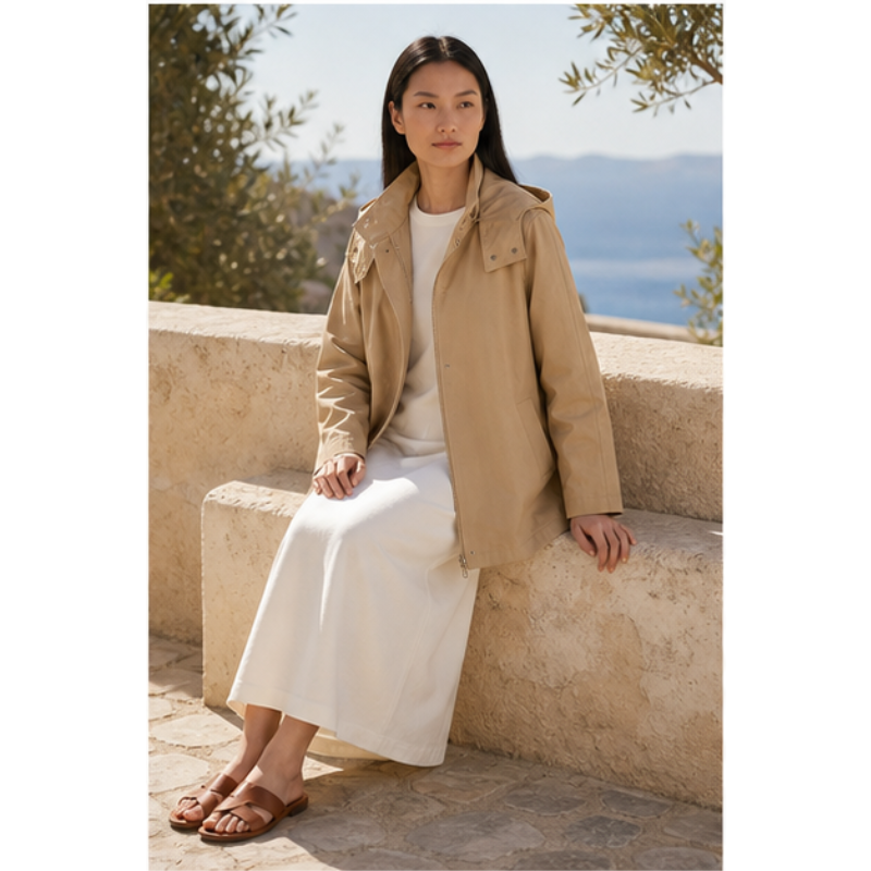 Trench court beige à capuche Tsniout — vue 5 — 100 % coton léger