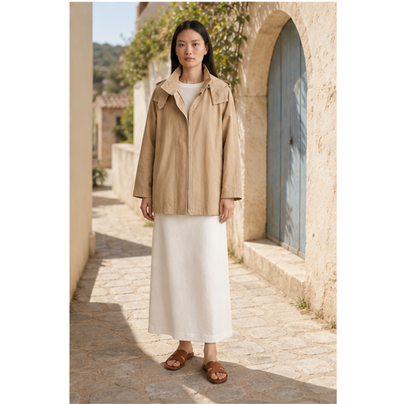 Trench court beige à capuche Tsniout — vue 6 — 100 % coton léger