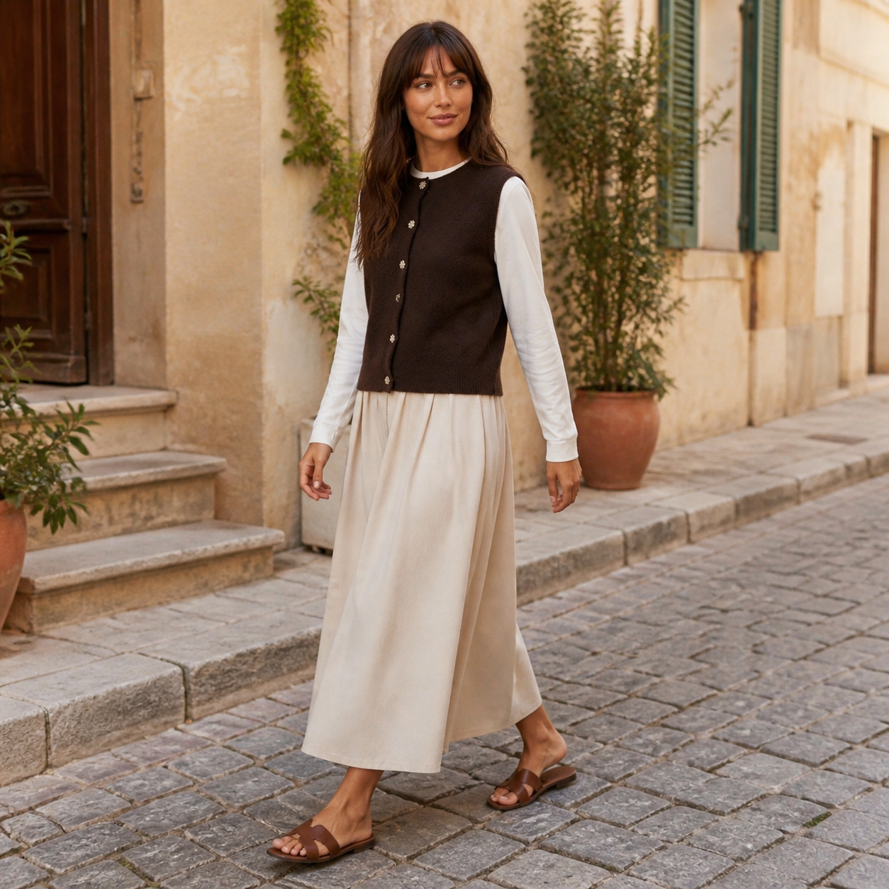 Gilet café à boutons bijoux Tsniout — vue 3 — Polyester recyclé 58 %, polyamide 22 %, laine 18 %, élasthanne 2 %