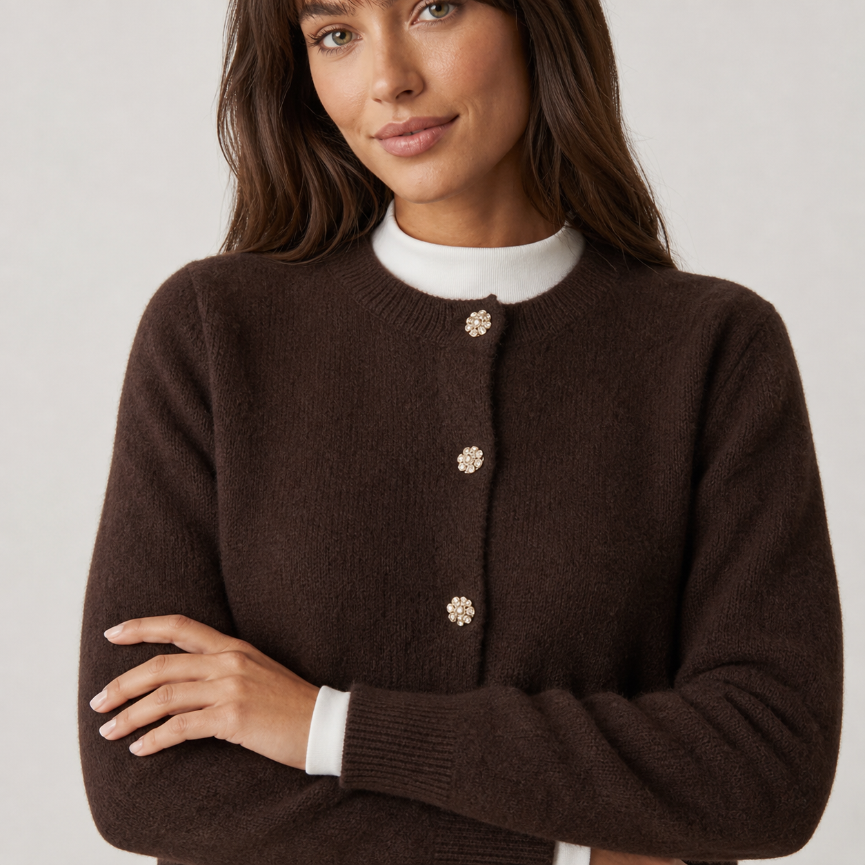 Gilet café à boutons bijoux Tsniout — vue 4 — Polyester recyclé 58 %, polyamide 22 %, laine 18 %, élasthanne 2 %