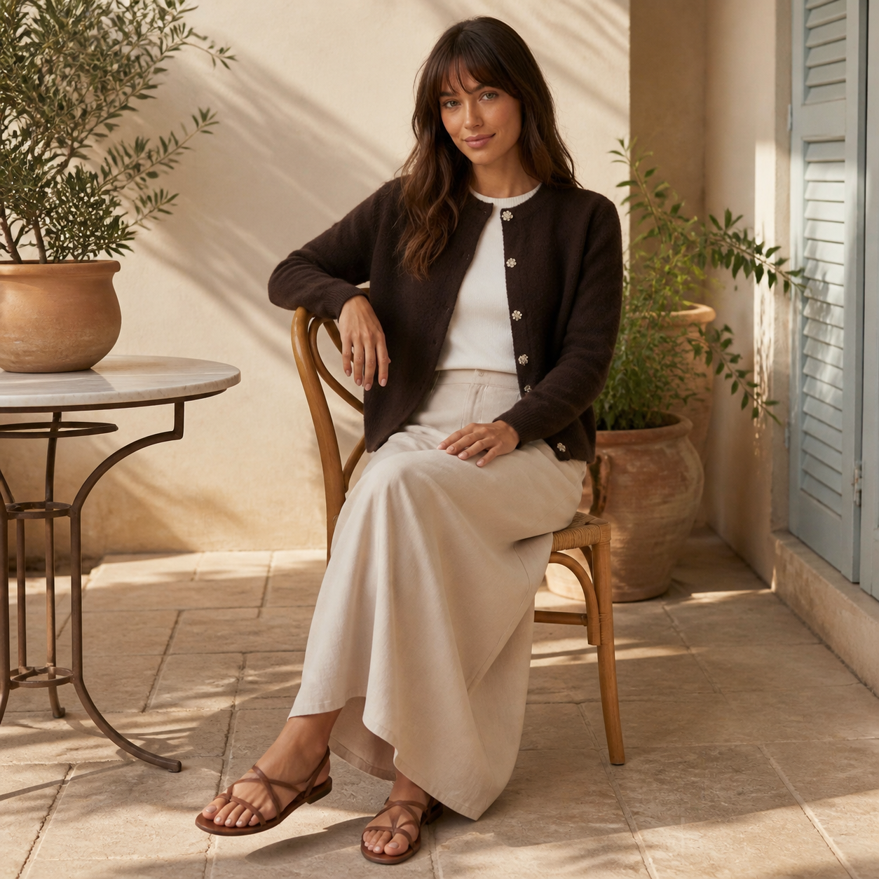Gilet café à boutons bijoux Tsniout — vue 5 — Polyester recyclé 58 %, polyamide 22 %, laine 18 %, élasthanne 2 %