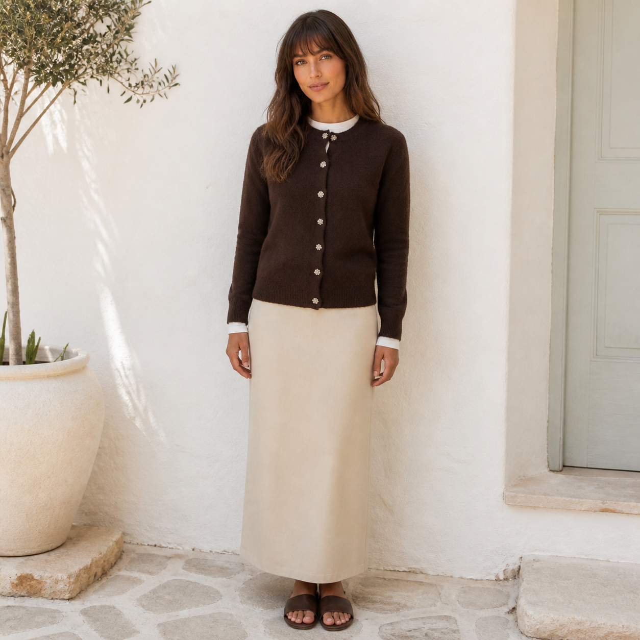 Gilet café à boutons bijoux Tsniout — vue 6 — Polyester recyclé 58 %, polyamide 22 %, laine 18 %, élasthanne 2 %