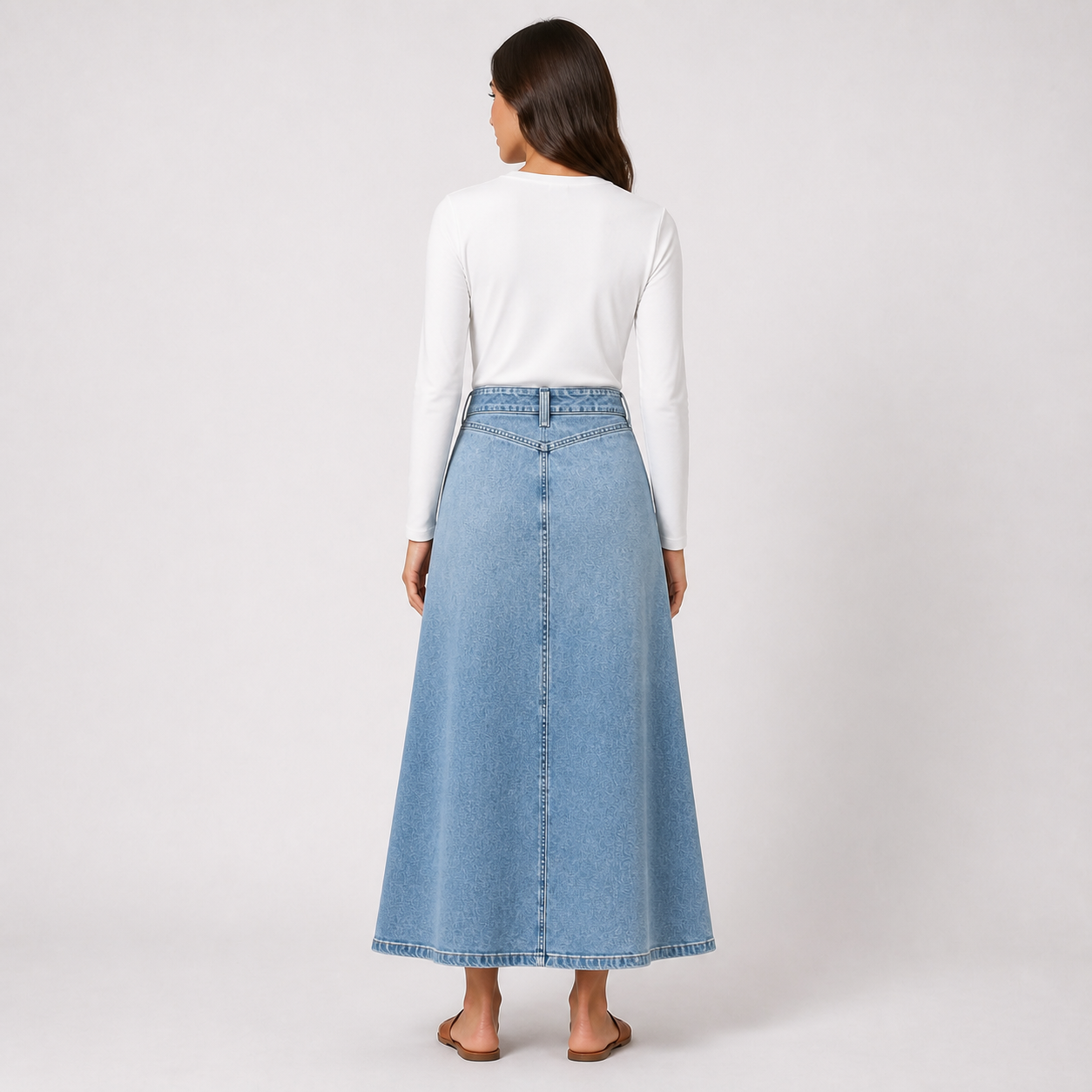 Jupe longue denim bleu à boucle Tsniout — vue 2 — Denim fluide opaque, coton majoritaire