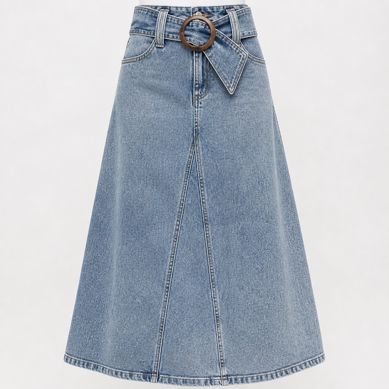 Jupe longue denim bleu à boucle Tsniout — vue 4 — Denim fluide opaque, coton majoritaire