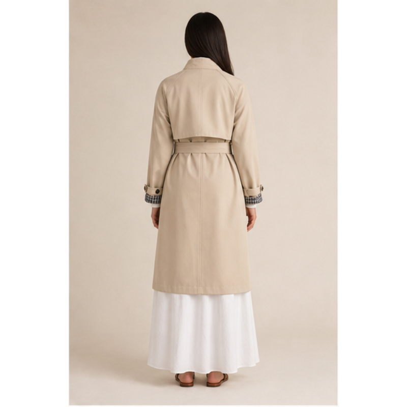 Trench mi-long beige ceinturé Tsniout — vue 2 — Matière souple au tombé fluide