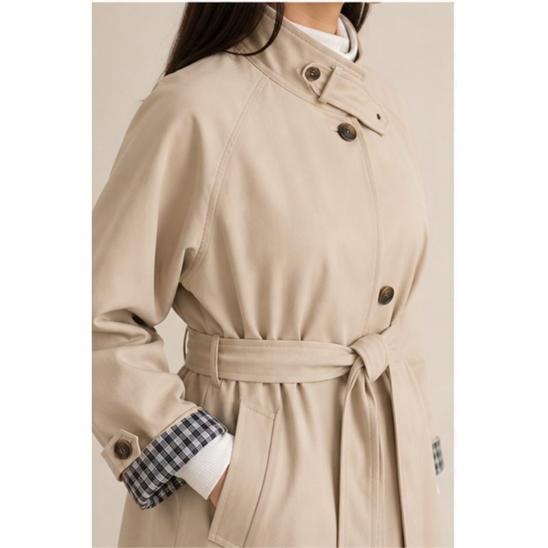 Trench mi-long beige ceinturé Tsniout — vue 4 — Matière souple au tombé fluide