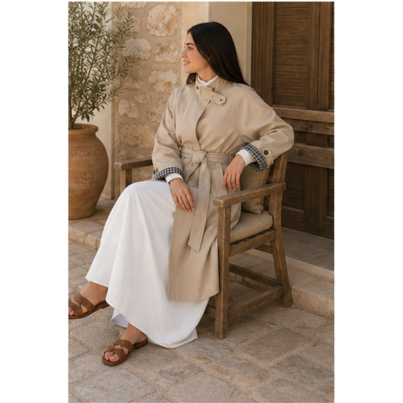 Trench mi-long beige ceinturé Tsniout — vue 5 — Matière souple au tombé fluide