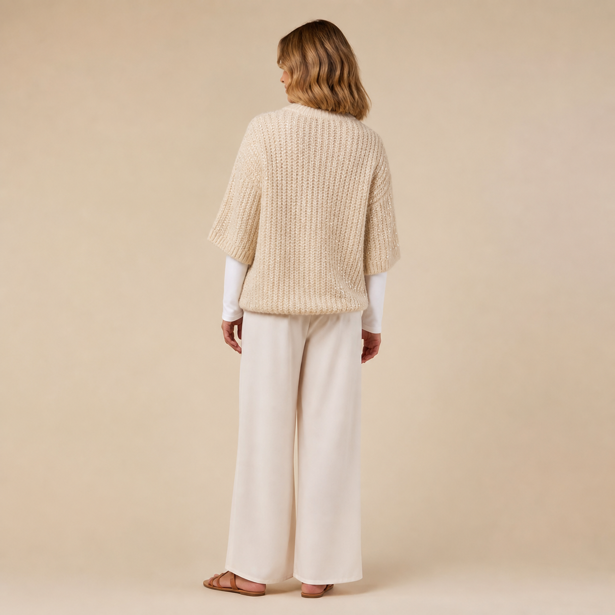Pull beige en maille pailletée Tsniout — vue 2 — Maille douce avec sequins intégrés