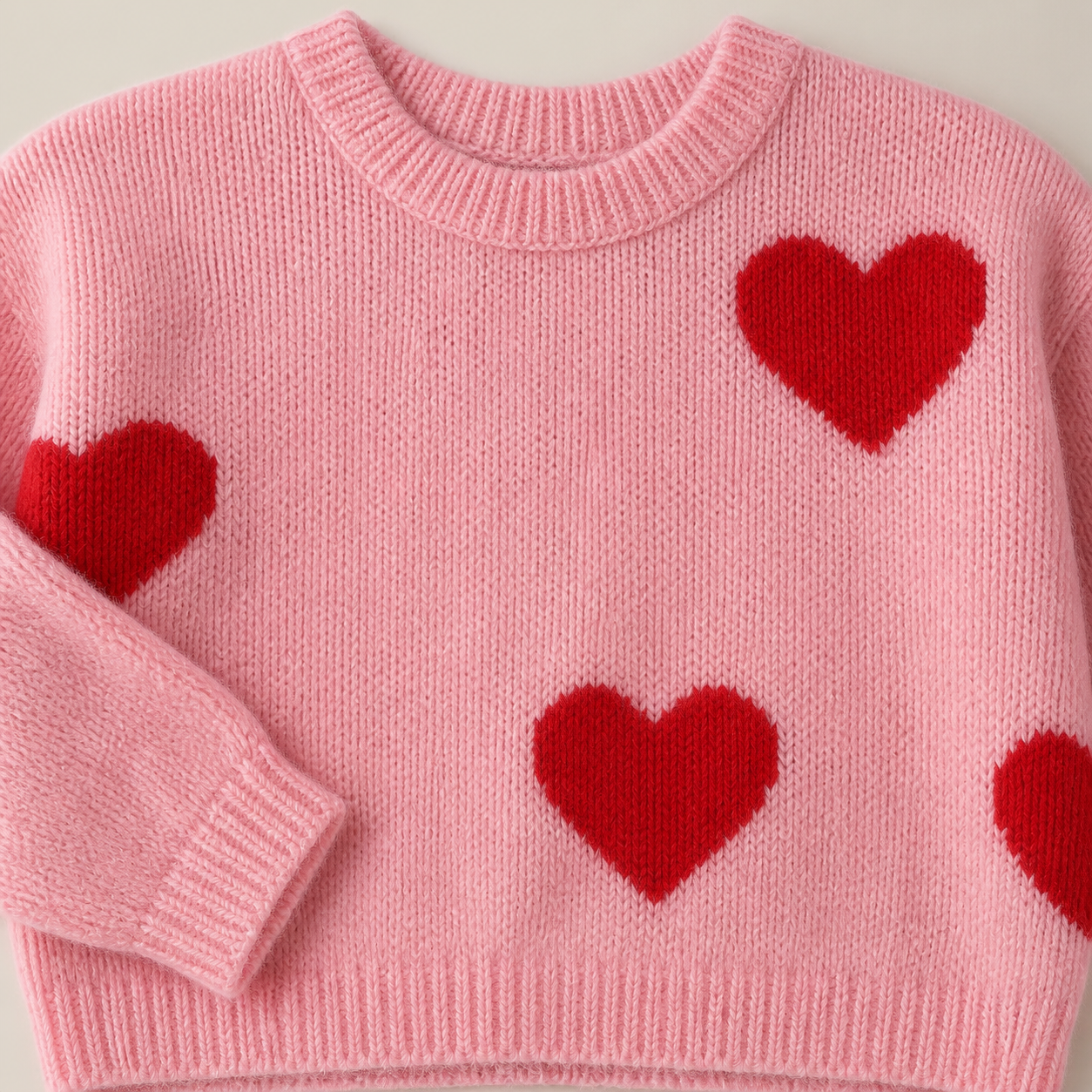 Pull rose à cœurs rouges Tsniout — vue 4 — Laine mélangée et fibres recyclées, maille douce