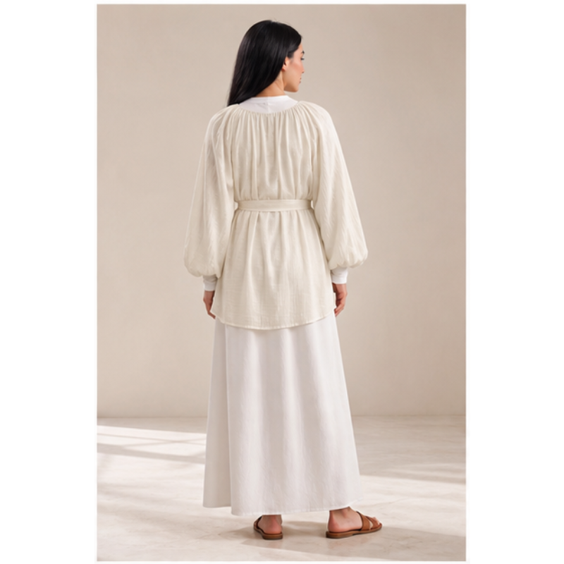 Tunique beige Haut Nour à manches bouffantes Tsniout — vue 2 — Viscose et polyester texturés