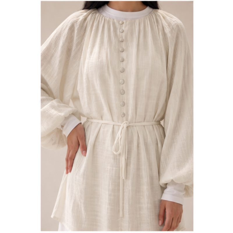 Tunique beige Haut Nour à manches bouffantes Tsniout — vue 4 — Viscose et polyester texturés
