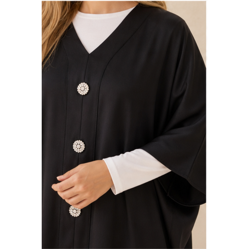 Tunique noire satinée à boutons bijoux Tsniout — vue 4 — Tissu satiné fluide
